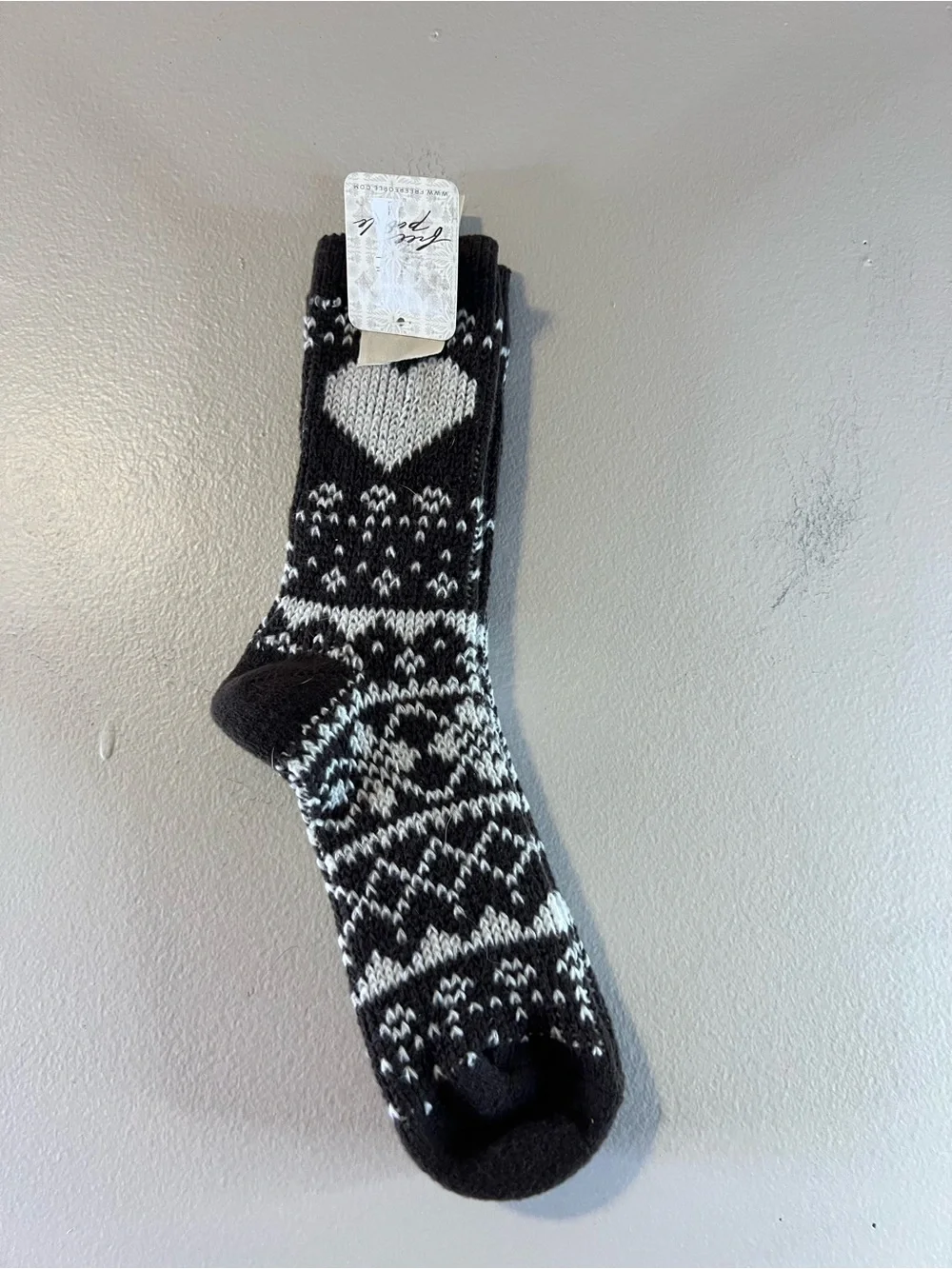 Free People Brown & White Heart Pattern Crew Socks